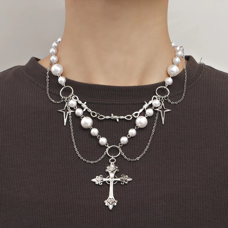 Collar con colgante de cruces  - Pearl Choker Necklace Vintage reseña y precio