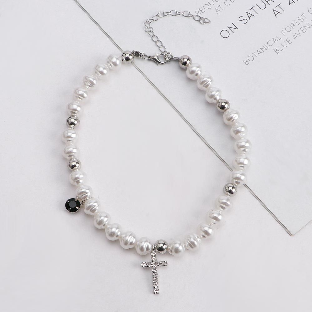 Collar con colgante de Cruz de - Pearl Choker Necklace Vintage reseña y precio