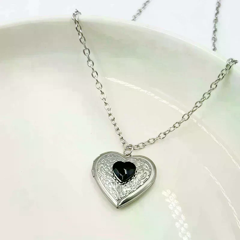 Moda barroca Vintage en forma  - Heart Locket Necklace Photo reseña y precio