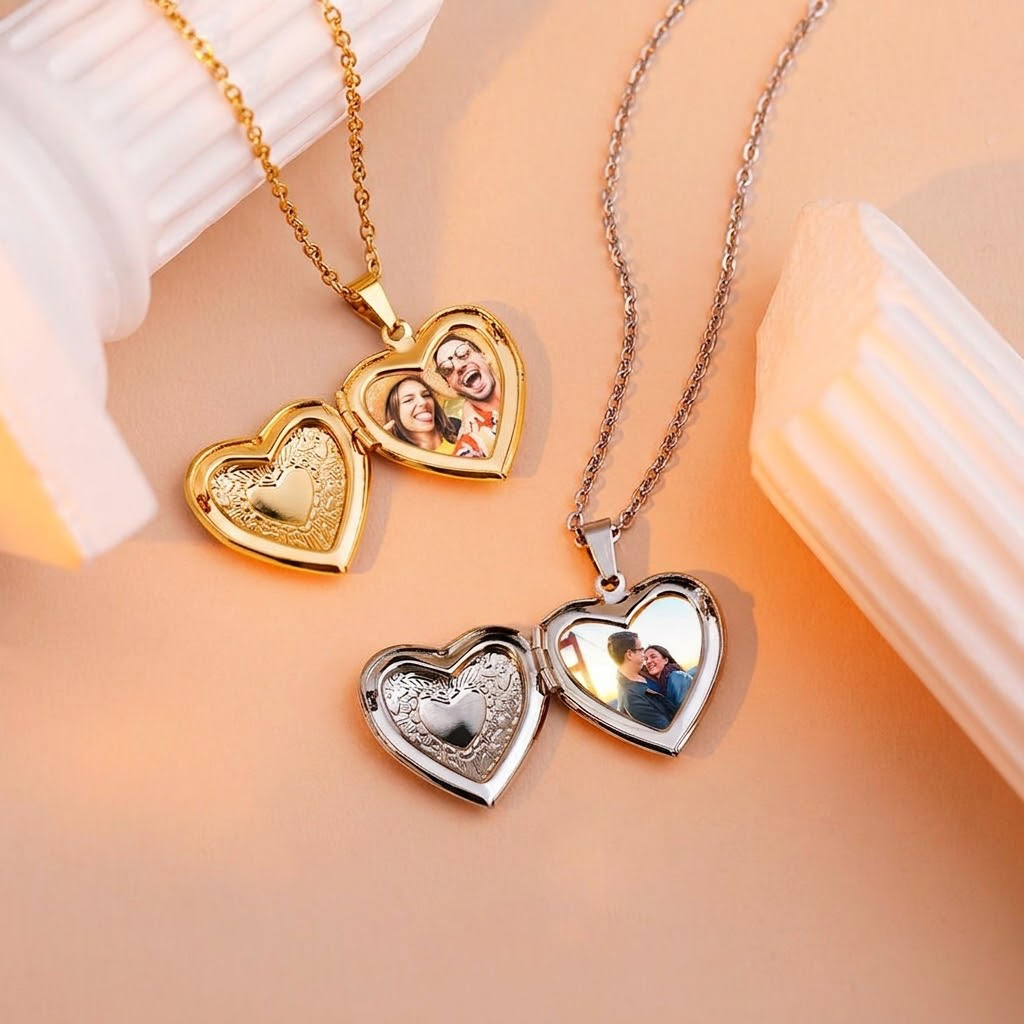 Caja de Recuerdos con Foto Per - Heart Locket Necklace Photo reseña y precio