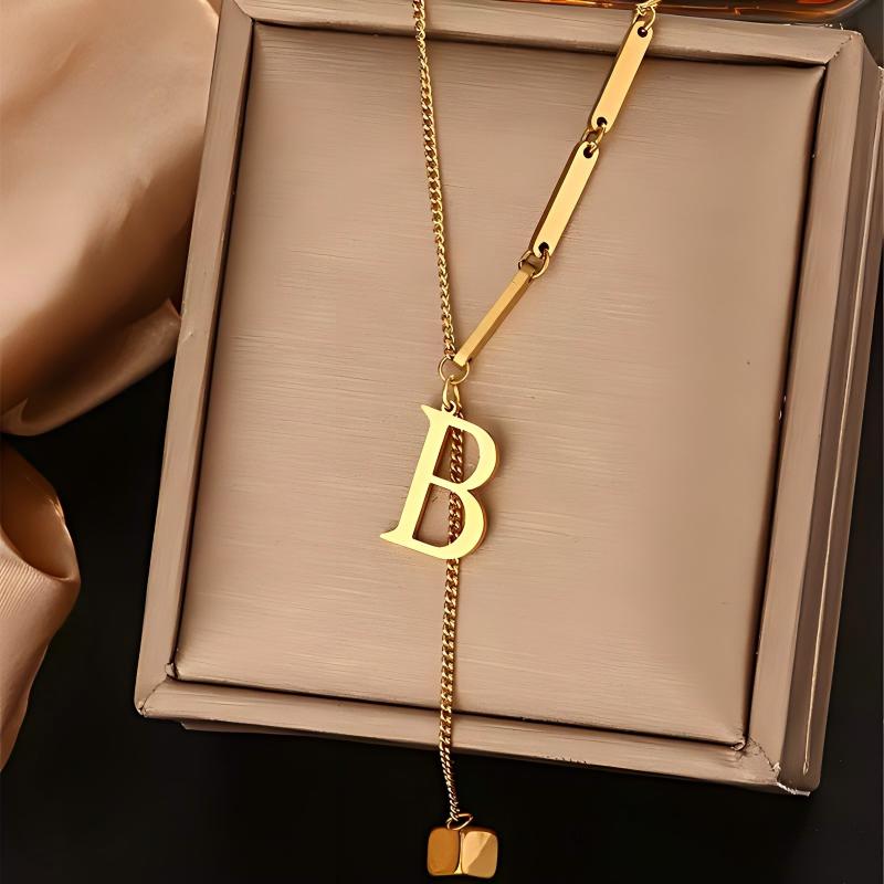 Collar Lariat con Inicial B Y  - Initial Letter Necklace 18K Gold reseña y precio