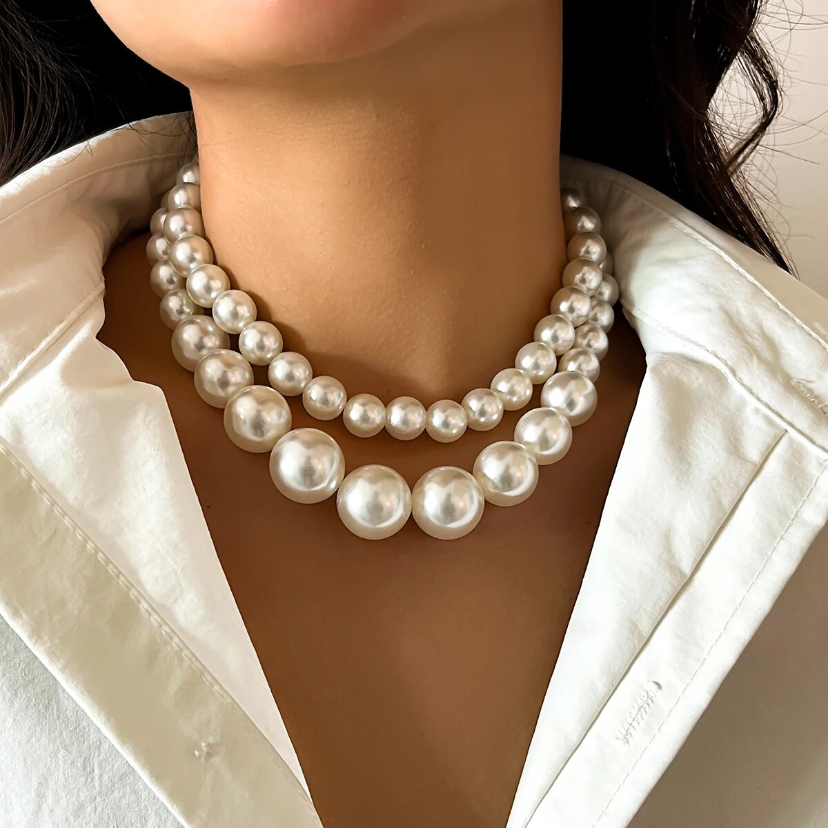 2 unids/set exagerado gran per - Pearl Choker Necklace Vintage reseña y precio