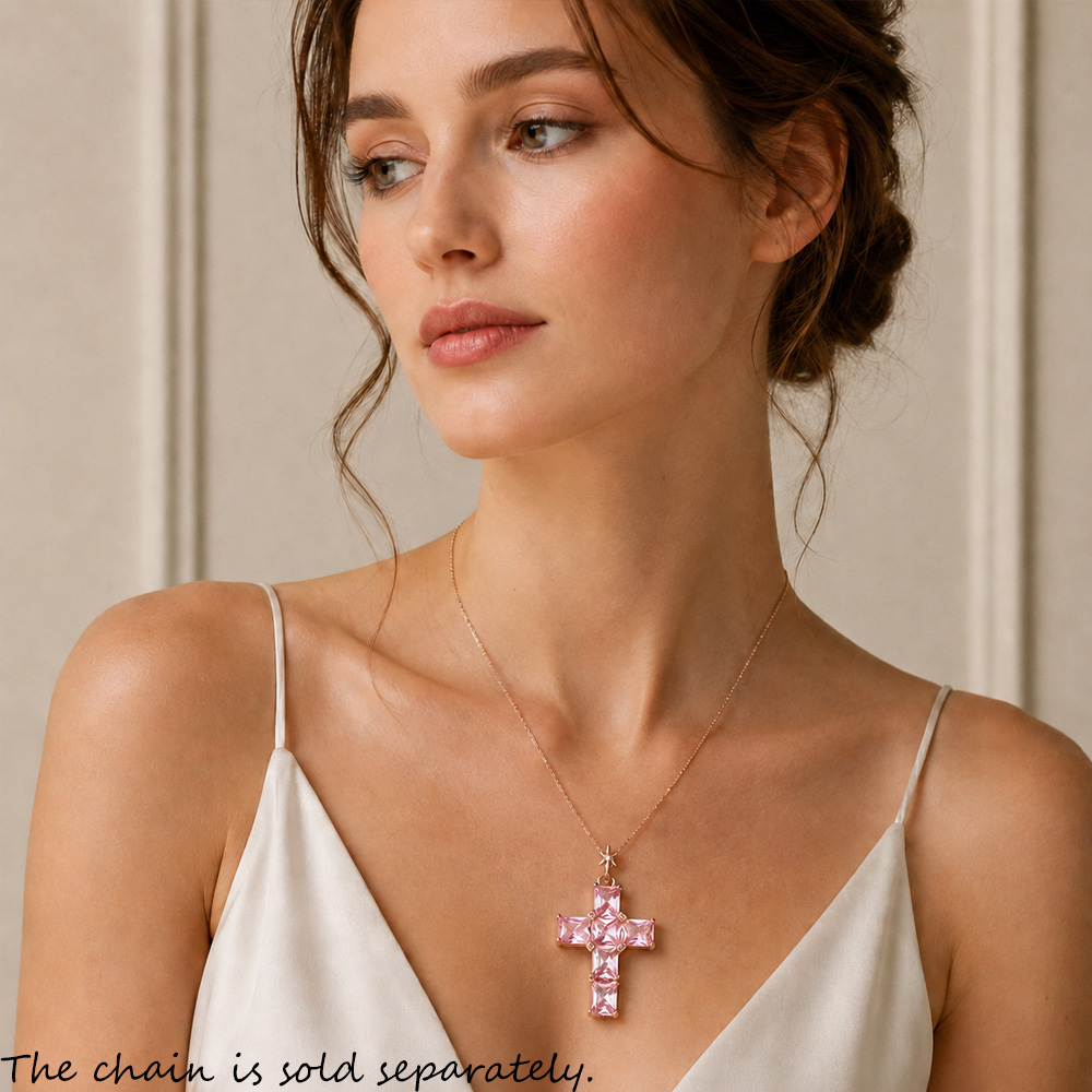 Colgante Cruz con piedras rosa - Cross Pendant Necklace Gold reseña y precio