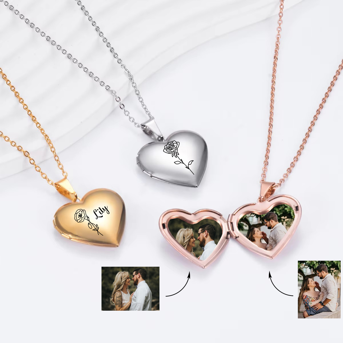 Collar con medallón de flor de - Heart Locket Necklace Photo reseña y precio