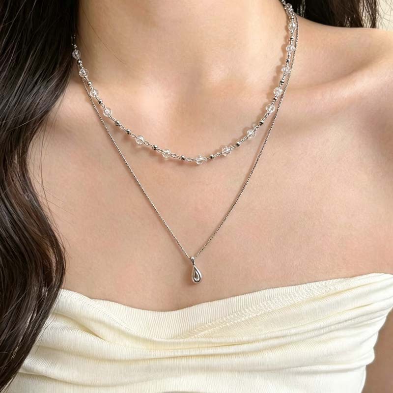 Nuevo collar de cristal transp - Layered Pendant Necklace Aesthetic reseña y precio