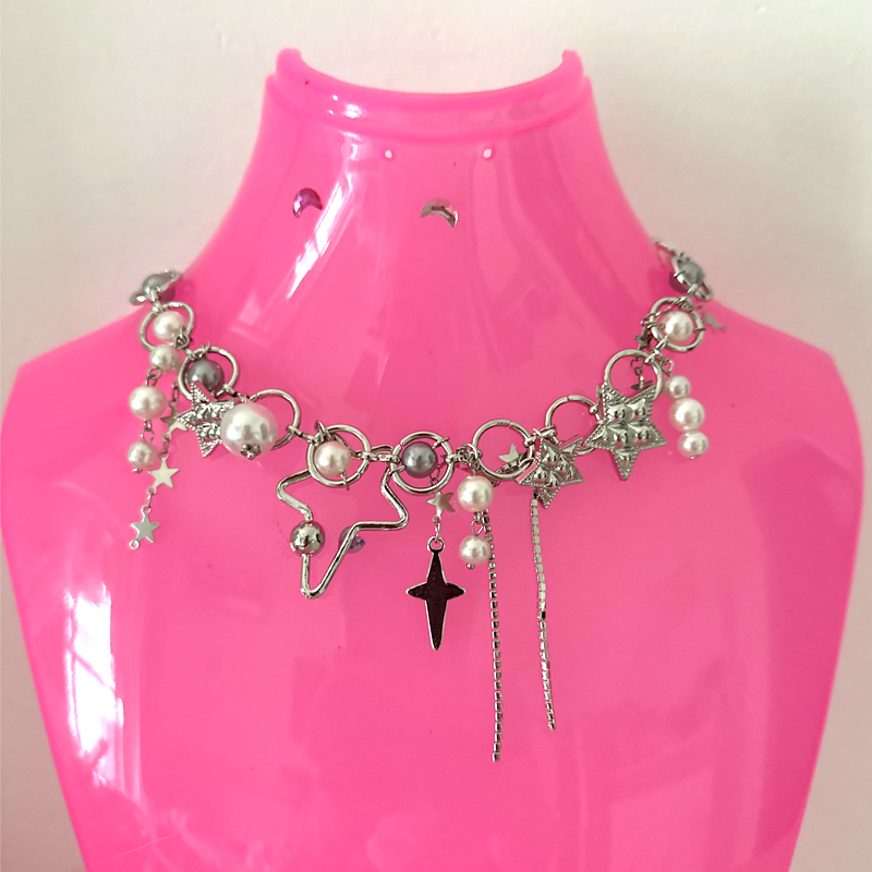 Y2K joyería perla empalme estr - Pearl Choker Necklace Vintage reseña y precio