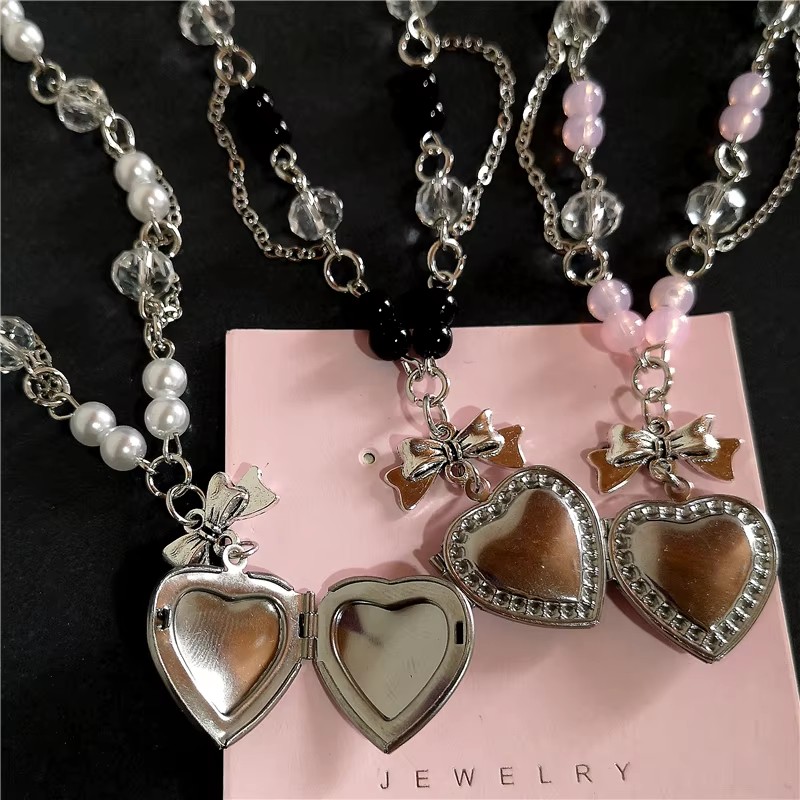 Colgante gótico Y2K con medall - Heart Locket Necklace Photo reseña y precio