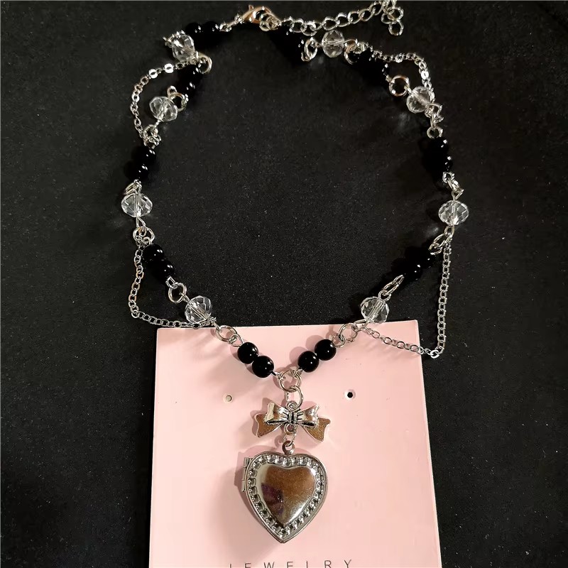 Colgante gótico Y2K con medall - Heart Locket Necklace Photo reseña y precio